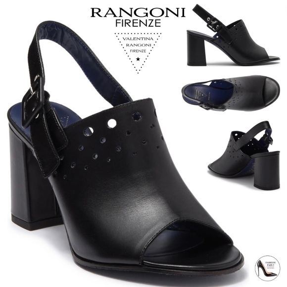 Valentina Rangoni Shoes - VALENTINA RANGONI Carmine Block Heel Peep Toe Mule Black Leather Heeled Sandals